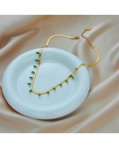 Luxurious Square Stainless Steel Necklace Gold Plated Rhinestone Stainless Steel Necklaces