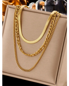Plain Stainless Steel Layered Necklaces Gold Plated Stainless Steel Necklaces