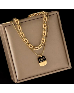 Simple Style Layered Necklaces Gold Plated Stainless Steel Necklaces Letter Square Stainless Steel