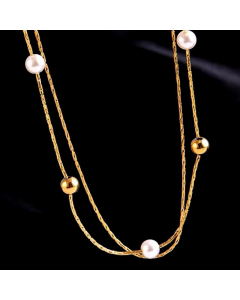 Simple Style Ball Stainless Steel Layered Necklaces Gold Plated Pearl Stainless Steel Necklaces