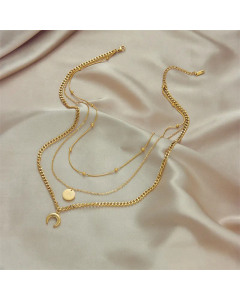 Vintage Style Gold Plated Stainless Steel Necklaces Star Moon Stainless Steel Layered Necklaces 