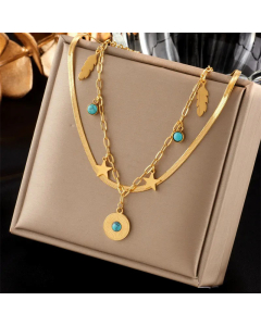 Vintage Style Round Stainless Steel Layered Stars Necklaces Gold Plated Stainless Steel Necklaces