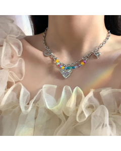 Fashion Beaded Stainless Steel Necklaces Heart Shape Titanium Steel Pendant Necklace
