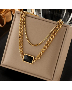 Simple Style Gold Plated Stainless Steel Necklaces Square Stainless Steel Layered Necklaces 