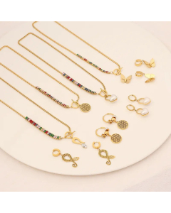 Fashion Plating Inlay Zircon Stainless Steel Necklaces Heart Shape Butterfly Stainless Steel Ear Studs Necklace