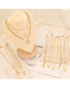 Fashion Layered Necklaces Gold Plated Pearl Stainless Steel Necklaces Heart Shape Stainless Steel Colorza