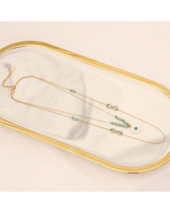 Vintage Style Plating Turquoise Stainless Steel Necklaces Heart Shape Eye Stainless Steel Layered Necklaces 