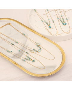 Vintage Style Plating Turquoise Stainless Steel Necklaces Heart Shape Eye Stainless Steel Layered Necklaces 
