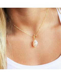 Fashion OT Buckle Pearl Stainless Steel Pendant Necklace Plating Stainless Steel Necklaces