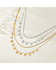 Fashion Layered Necklaces Disc Tassel Stainless Steel Necklaces