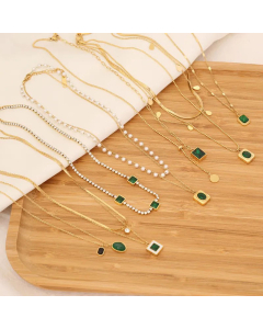 Fashion Square Stainless Steel Gold Plated Pearl Stainless Steel Necklaces Layered Necklaces