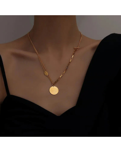 Vintage Style Gold Plated Stainless Steel Necklaces Round Letter Stainless Steel Pendant Necklace