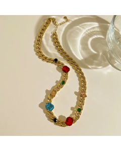 Fashion Color Geometric Zircon Necklace Good Plating Stainless Steel Necklaces 