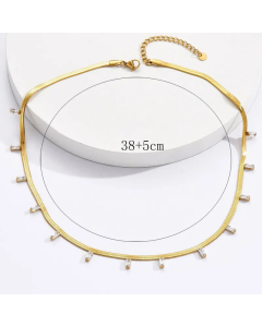 Glam Square Stainless Steel Choker Inlay Zircon Stainless Steel Necklaces Fine