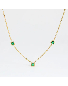 Elegant Square Stainless Steel Necklace Plating Zircon Stainless Steel Necklaces-Gold Color-Green