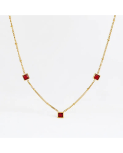 Elegant Square Stainless Steel Necklace Plating Zircon Stainless Steel Necklaces-Gold Color-Red