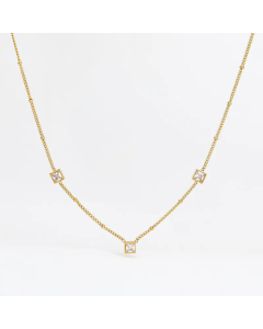 Elegant Square Stainless Steel Necklace Plating Zircon Stainless Steel Necklaces-Gold Color-White
