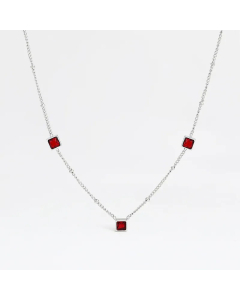 Elegant Square Stainless Steel Necklace Plating Zircon Stainless Steel Necklaces-Steel Color-Red