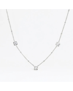 Elegant Square Stainless Steel Necklace Plating Zircon Stainless Steel Necklaces-Steel Color-White