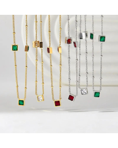 Elegant Square Stainless Steel Necklace Plating Zircon Stainless Steel Necklaces