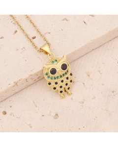 Fashion Inlay Zircon Stainless Steel Necklaces Heart Shape Owl Stainless Steel Pendant Necklace