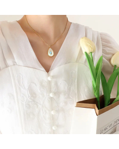 Fashion Inlaid Shell Stainless Steel Necklaces Water Droplets Titanium Steel Necklace 