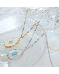 Fashion Inlaid Shell Stainless Steel Necklaces Water Droplets Titanium Steel Necklace 