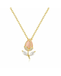 Sweet Plating Inlay Zircon Stainless Steel Necklaces Flower Stainless Steel Pendant Necklace 