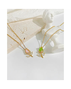 Sweet Plating Inlay Zircon Stainless Steel Necklaces Flower Stainless Steel Pendant Necklace 