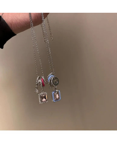 Fashion Inlay Zircon Stainless Steel Necklaces Square Titanium Steel Pendant Necklace 
