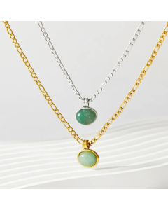 Elegant Inlay Artificial Gemstones Stainless Steel Necklaces Geometric Stainless Steel Necklace 