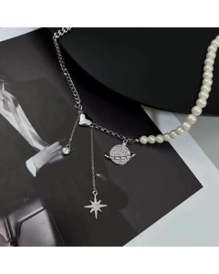 Elegant Planet Stainless Steel Necklace Inlay Artificial Pearls Stainless Steel Necklaces