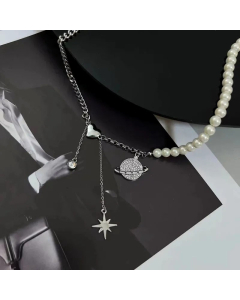 Elegant Planet Stainless Steel Necklace Inlay Artificial Pearls Stainless Steel Necklaces