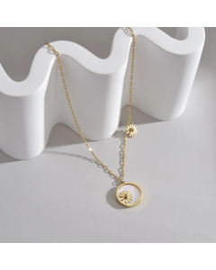 Fashion Plating Artificial Diamond Stainless Steel Necklaces Moon Daisy Stainless Steel Pendant Necklace