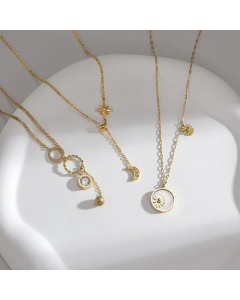 Fashion Plating Artificial Diamond Stainless Steel Necklaces Moon Daisy Stainless Steel Pendant Necklace