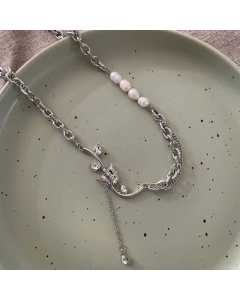 Fashion Inlay Artificial Pearls Zircon Stainless Steel Necklaces Water Droplets Tassel Stainless Steel Necklace 