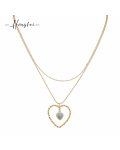Trendy Plating Turquoise Stainless Steel Necklaces Round Heart Shape Stainless Steel Pendant Necklace