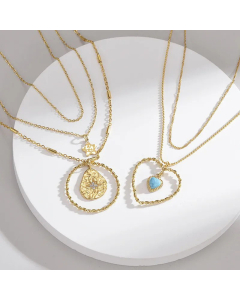 Trendy Plating Turquoise Stainless Steel Necklaces Round Heart Shape Stainless Steel Pendant Necklace