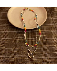Fashion Beaded Enamel Stainless Steel Necklaces Heart Shape Titanium Steel Necklace 