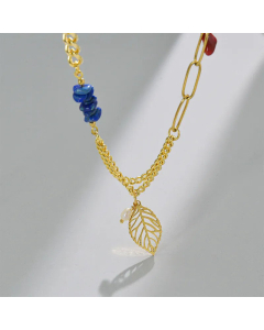 Fashion Plating Natural Stone Stainless Steel Necklaces Heart Shape Stainless Steel Pendant Necklace