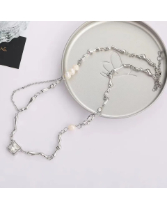 Fashion Plating Artificial Pearls Stainless Steel Necklaces Square Stainless Steel Necklace 