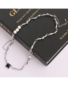 Fashion Plating Artificial Pearls Stainless Steel Necklaces Square Stainless Steel Necklace 
