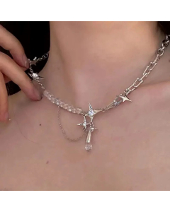 Fashion Star Titanium Steel Necklace Inlay Glass Stainless Steel Necklaces