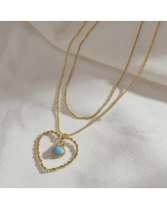Fashion Round Plating Turquoise Stainless Steel Necklaces Heart Shape Stainless Steel Pendant Necklace