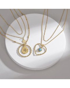 Fashion Round Plating Turquoise Stainless Steel Necklaces Heart Shape Stainless Steel Pendant Necklace