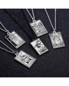 Retro Square Tarot Tag With Portrait Stainless Steel Pendant Necklace Plating Stainless Steel Necklaces 