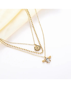 Fashion Layered Artificial Diamond Stainless Steel Necklaces Flower Bee Stainless Steel Layered Necklace Colorza