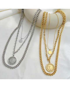 Fashion Portrait Stainless Steel Necklace Layered Round Stainless Steel Necklaces