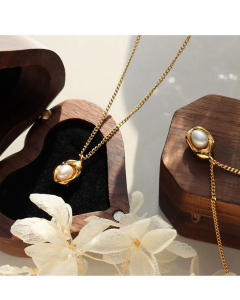 Fashion Plating Pearl Stainless Steel Necklaces Geometric Titanium Steel Necklace 