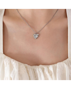 French Style Plating Inlay Opal Stainless Steel Necklaces Heart Shape Titanium Steel Necklace 